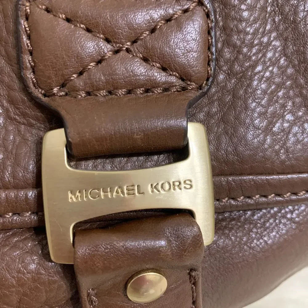 MICHAEL KORS Dark Chocolate Brown Leather Vintage North South BROOKVILLE Hobo